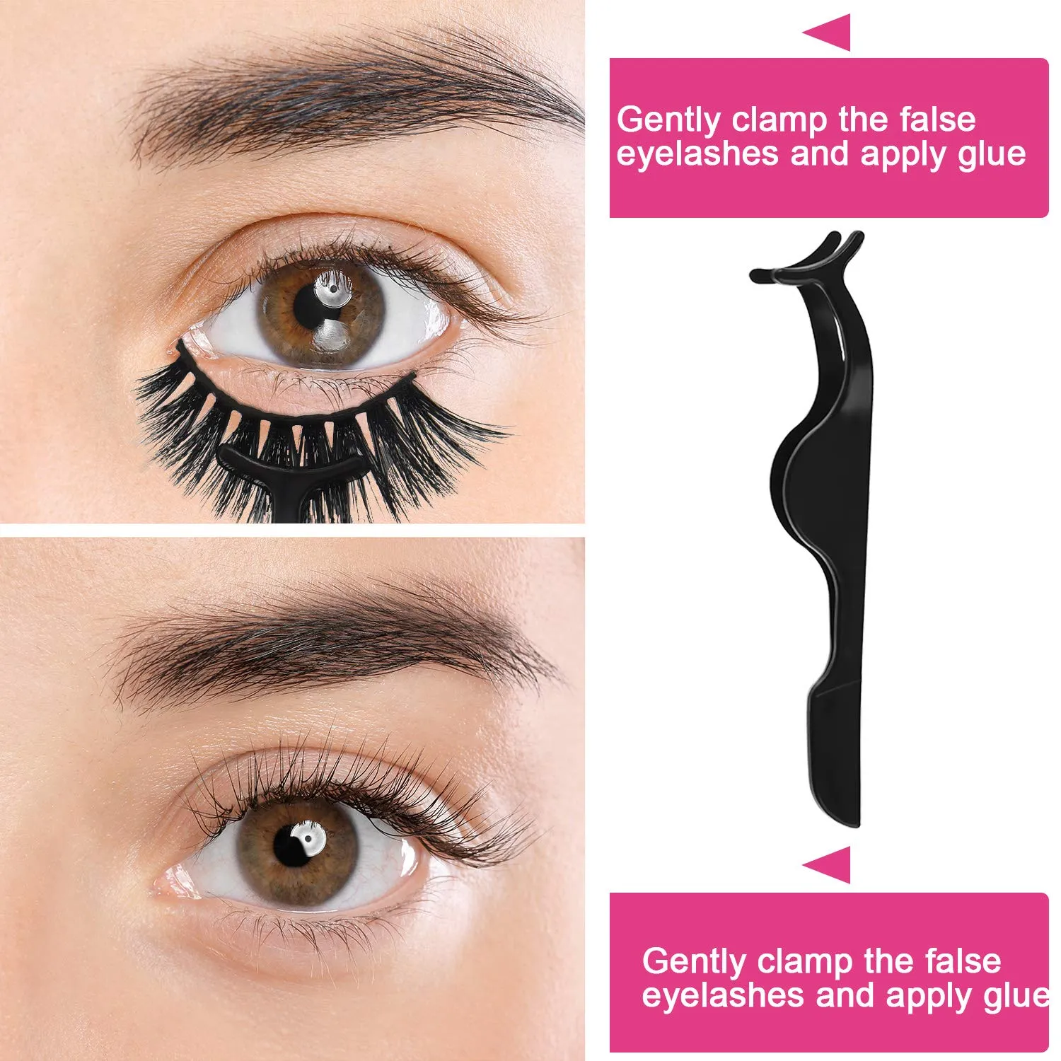 24 Pieces Plastic Eyelash Extension Tweezers False Eyelash Applicator Tool Eyelash Auxiliary Clip and 100 Pieces Eyelash Brush Mascara Wands Applicator for Eyelash Application (Black) Black