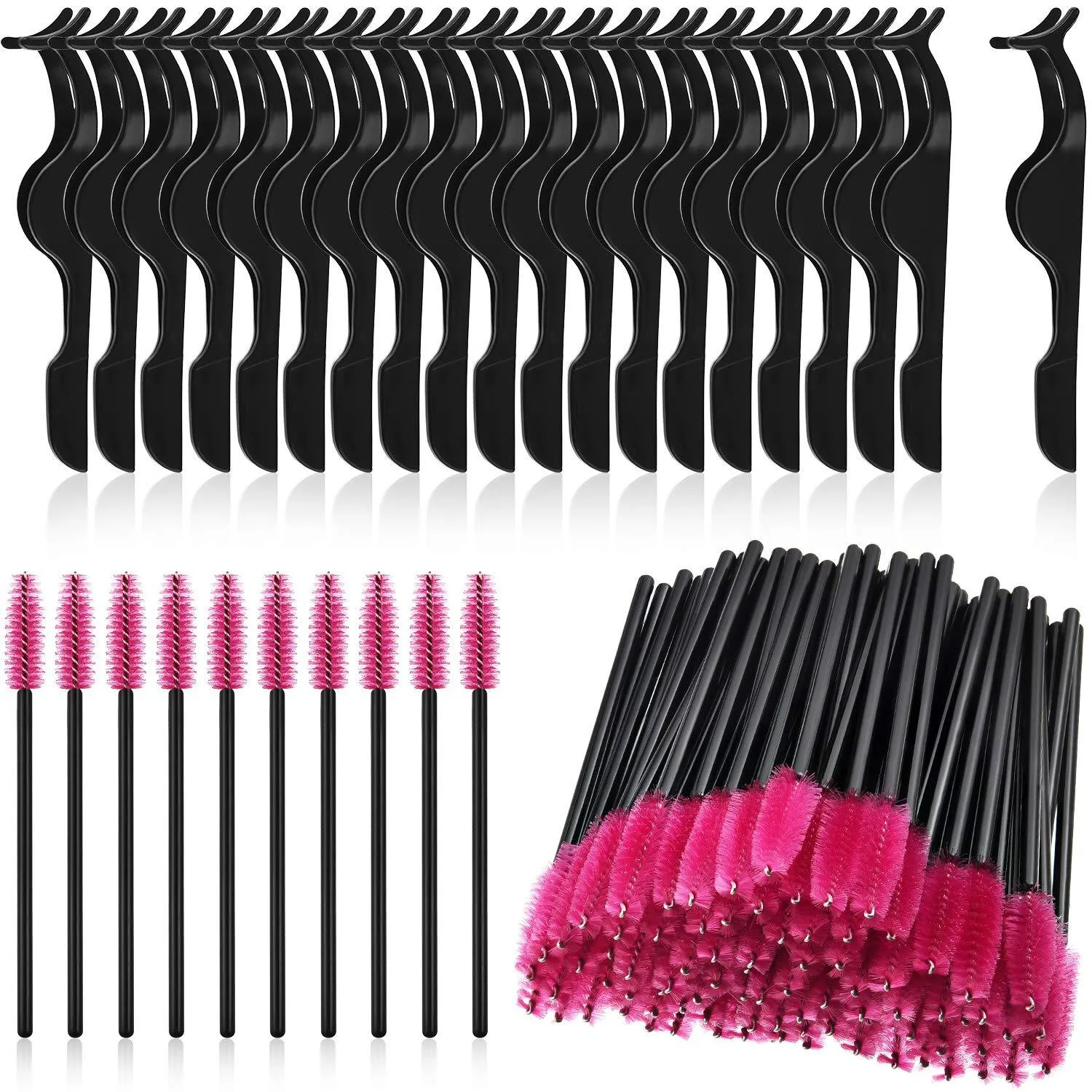 24 Pieces Plastic Eyelash Extension Tweezers False Eyelash Applicator Tool Eyelash Auxiliary Clip and 100 Pieces Eyelash Brush Mascara Wands Applicator for Eyelash Application (Black) Black