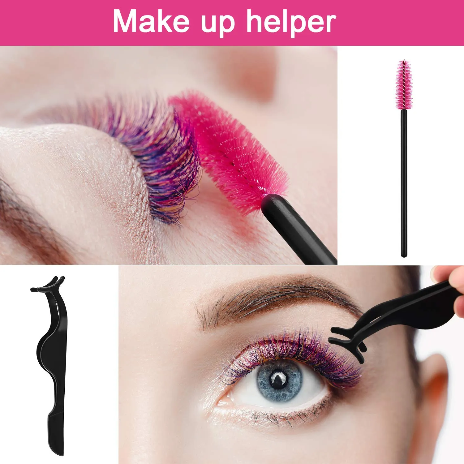 24 Pieces Plastic Eyelash Extension Tweezers False Eyelash Applicator Tool Eyelash Auxiliary Clip and 100 Pieces Eyelash Brush Mascara Wands Applicator for Eyelash Application (Black) Black