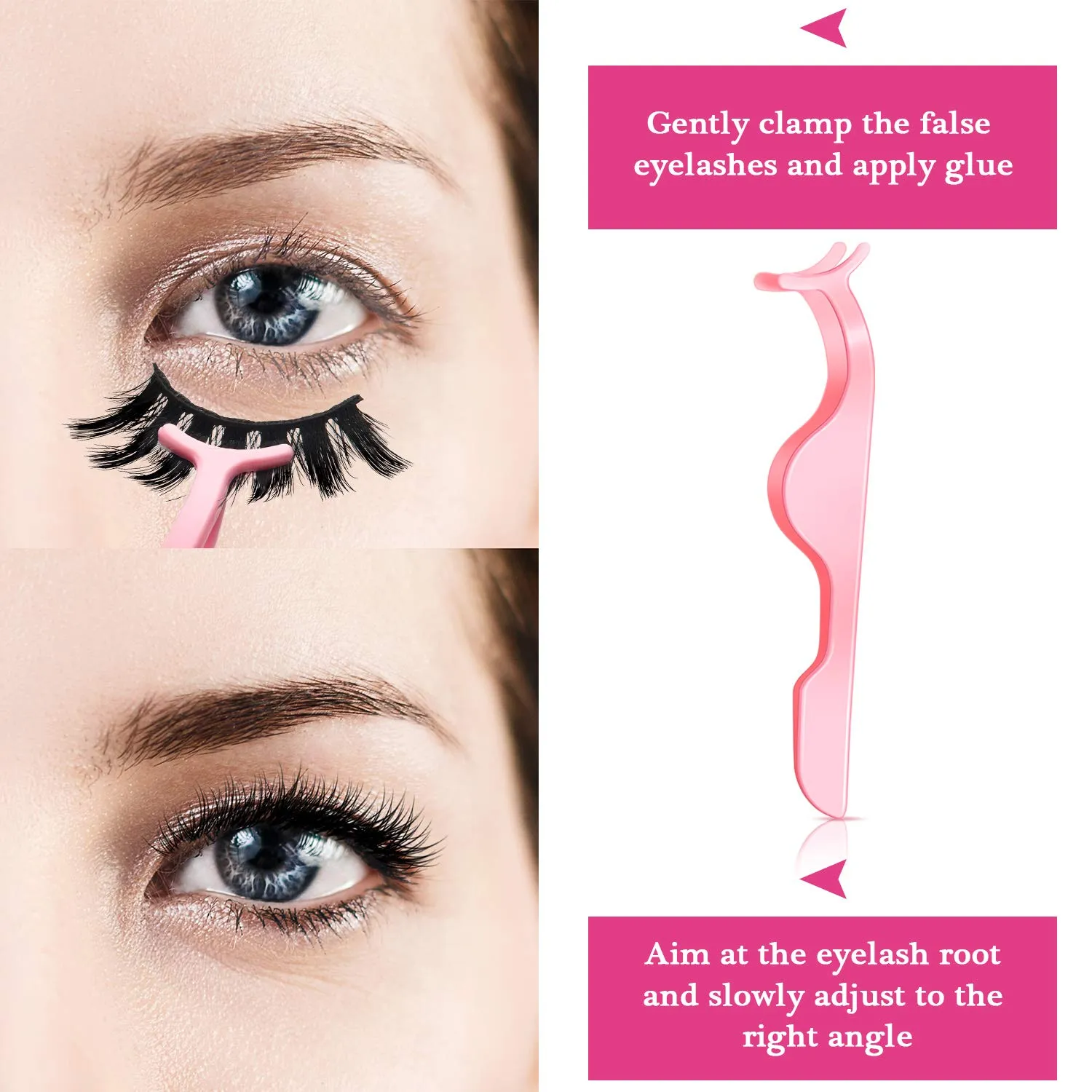 24 Pieces Plastic Eyelash Extension Tweezers False Eyelash Applicator Tool Eyelash Auxiliary Clip and 100 Pieces Eyelash Brush Mascara Wands Applicator for Eyelash Application (Pink) Pink