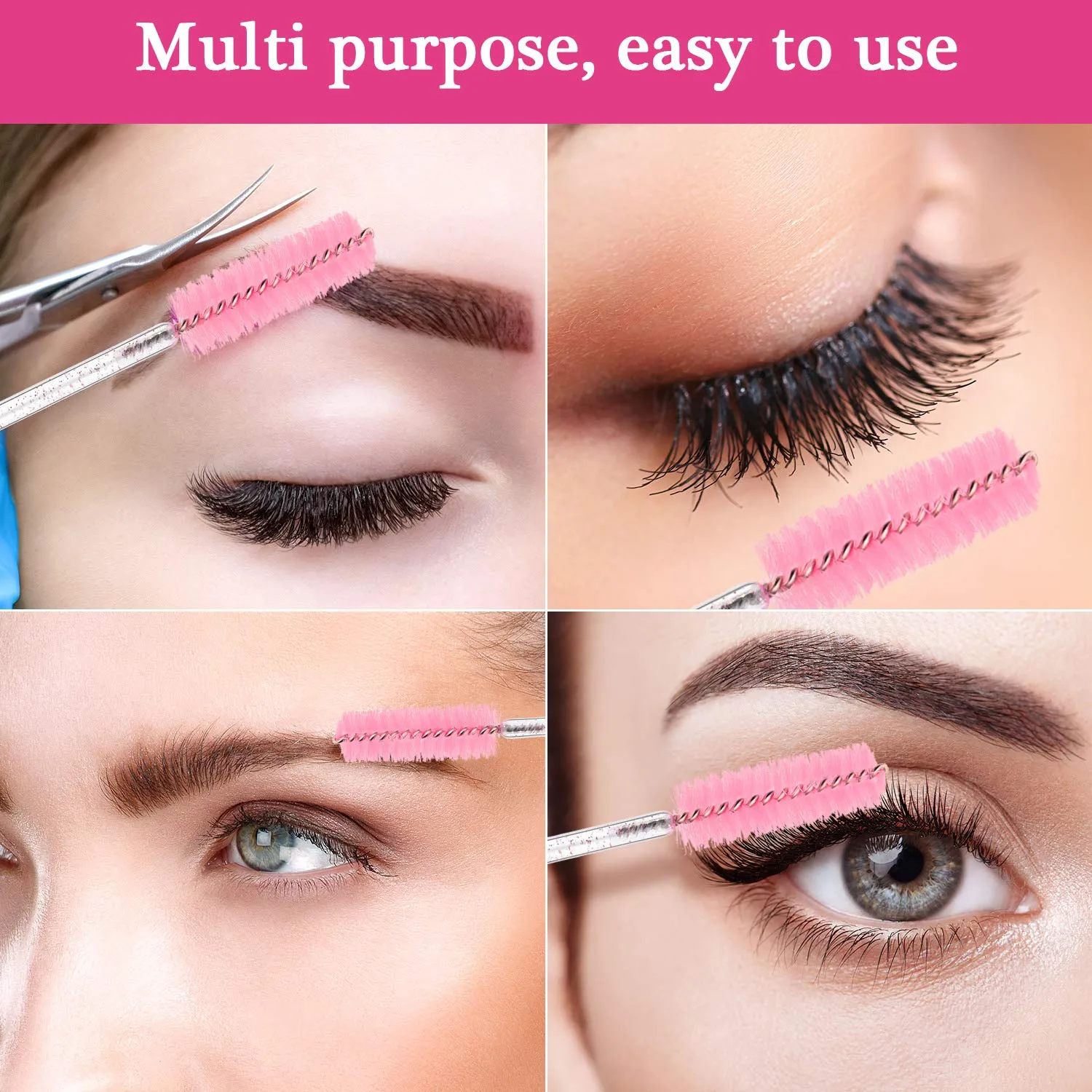 24 Pieces Plastic Eyelash Extension Tweezers False Eyelash Applicator Tool Eyelash Auxiliary Clip and 100 Pieces Eyelash Brush Mascara Wands Applicator for Eyelash Application (Pink) Pink