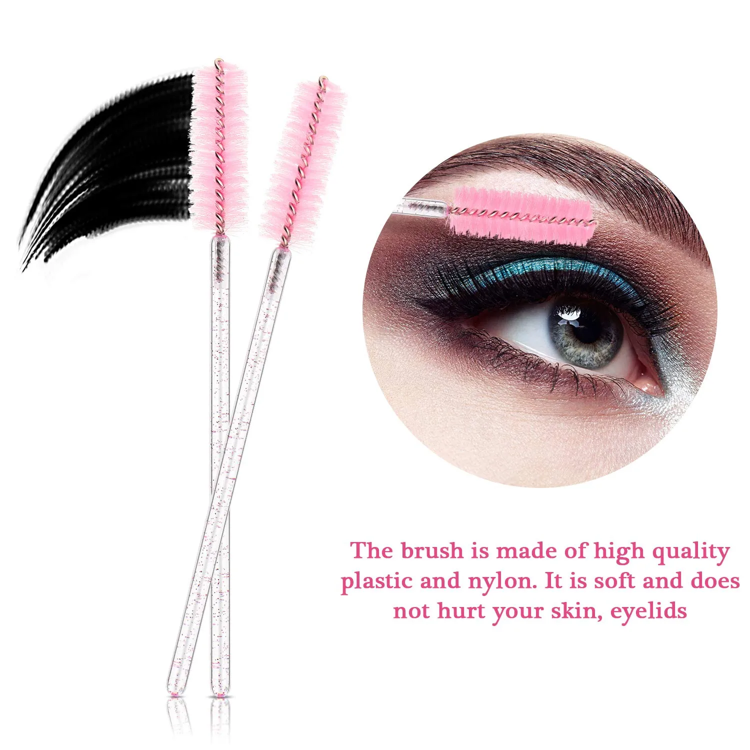 24 Pieces Plastic Eyelash Extension Tweezers False Eyelash Applicator Tool Eyelash Auxiliary Clip and 100 Pieces Eyelash Brush Mascara Wands Applicator for Eyelash Application (Pink) Pink