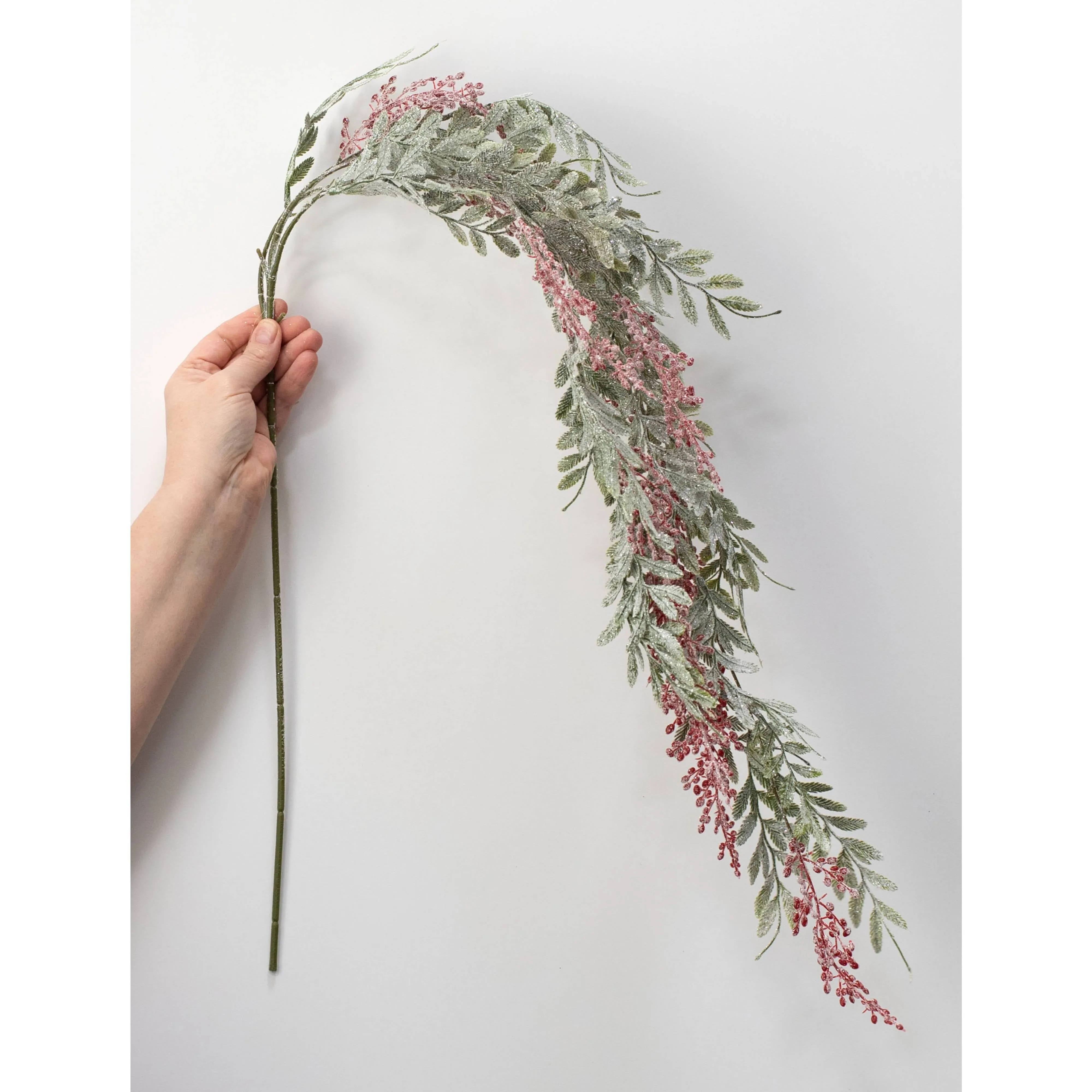 46" Frosted Glitter Hanging Pepper Berry Branch