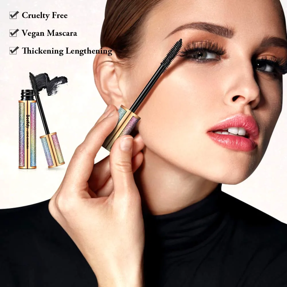 4D Silk Fiber Lash Mascara,Natural Waterproof Smudge-proof Mascara,Natural Thickening Lengthening Mascara No Clumping, No Smudging Lasting All Day (black)