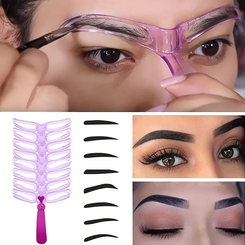 8-piece Eyebrow Stencils Set: Eyebrow Shaping Kit with Handle, Includes 8 Styles of Reusable Eyebrow Templates.