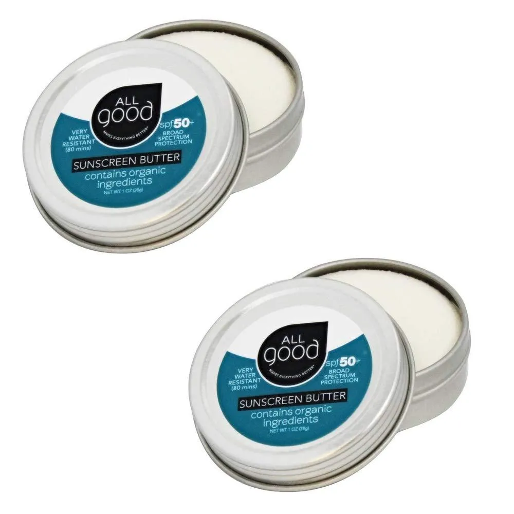 All Good Mineral Face Sunscreen Butter - UVA/UVB Broad Spectrum SPF 50  Water Resistant, Coral Reef Friendly, Organic Ingredients - Zinc, Beeswax, Vitamin E, Coconut Oil (1 oz)(2-Pack) 1 Fl Oz (Pack of 2)