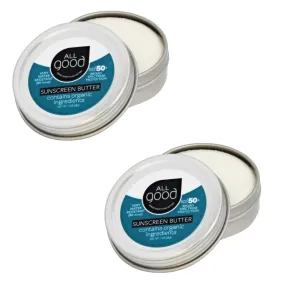 All Good Mineral Face Sunscreen Butter - UVA/UVB Broad Spectrum SPF 50  Water Resistant, Coral Reef Friendly, Organic Ingredients - Zinc, Beeswax, Vitamin E, Coconut Oil (1 oz)(2-Pack) 1 Fl Oz (Pack of 2)
