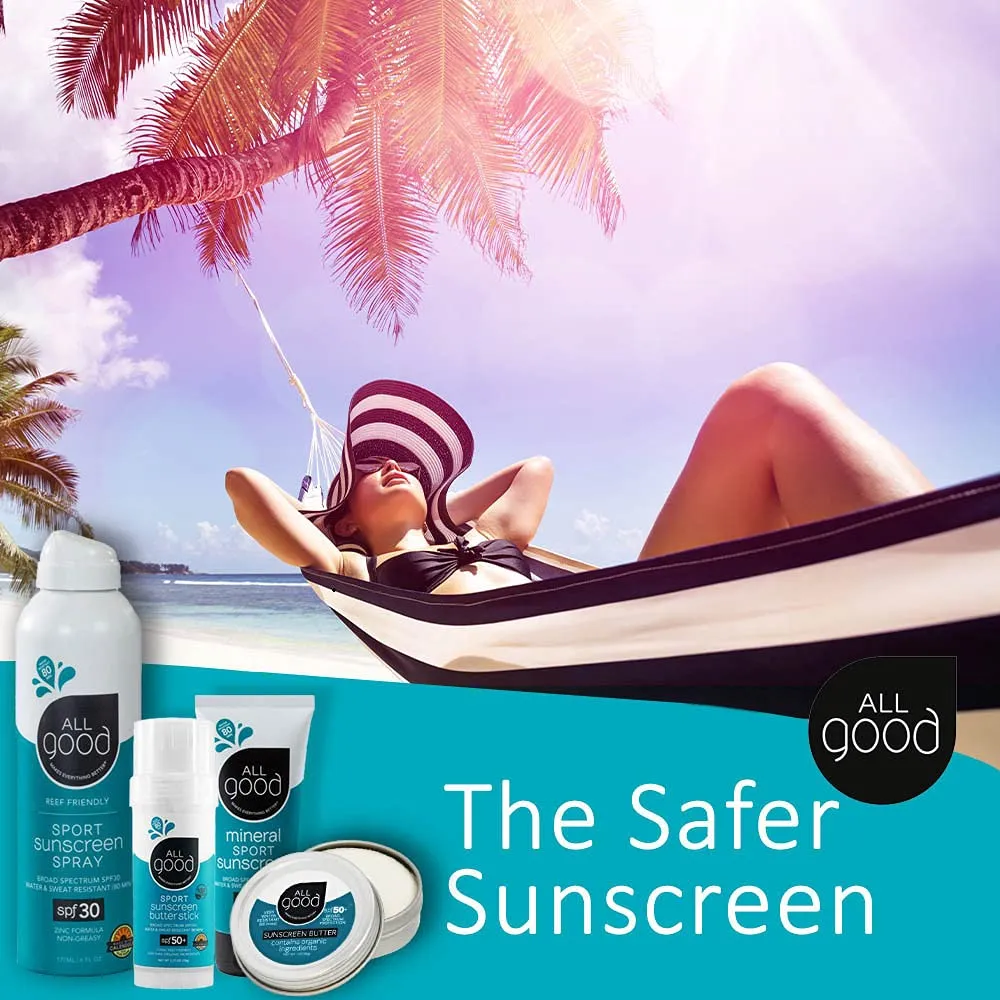 All Good Mineral Face Sunscreen Butter - UVA/UVB Broad Spectrum SPF 50  Water Resistant, Coral Reef Friendly, Organic Ingredients - Zinc, Beeswax, Vitamin E, Coconut Oil (1 oz)(2-Pack) 1 Fl Oz (Pack of 2)