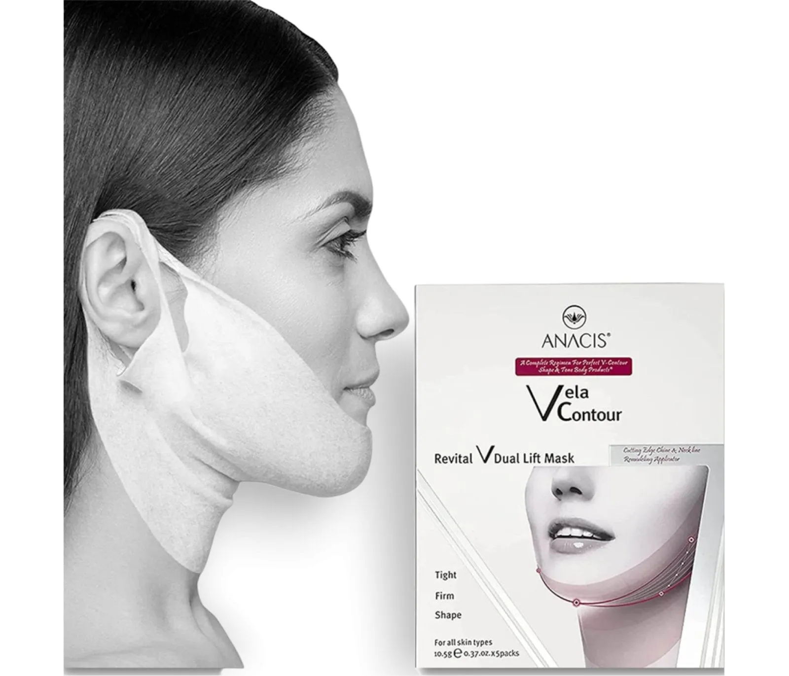 Anacis Advanced Neck Under Chin Mask Works for V-line Neck Chin Jawline - Fine Lines - Neck Wrinkles - Sagging Skin - For Women and Men. (5 Double Masks)