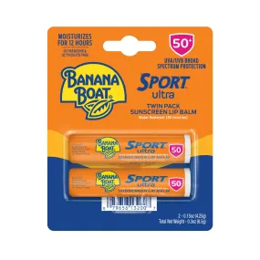 Banana Boat Sport Ultra SPF 50 Lip Sunscreen Twin Pack | SPF Lip Balm Pack, Banana Boat Lip Balm SPF 50, Oxybenzone Free Sunscreen, Lip Sunblock, Travel Size Sunscreen for Lips, 2 Pack SPF 50 