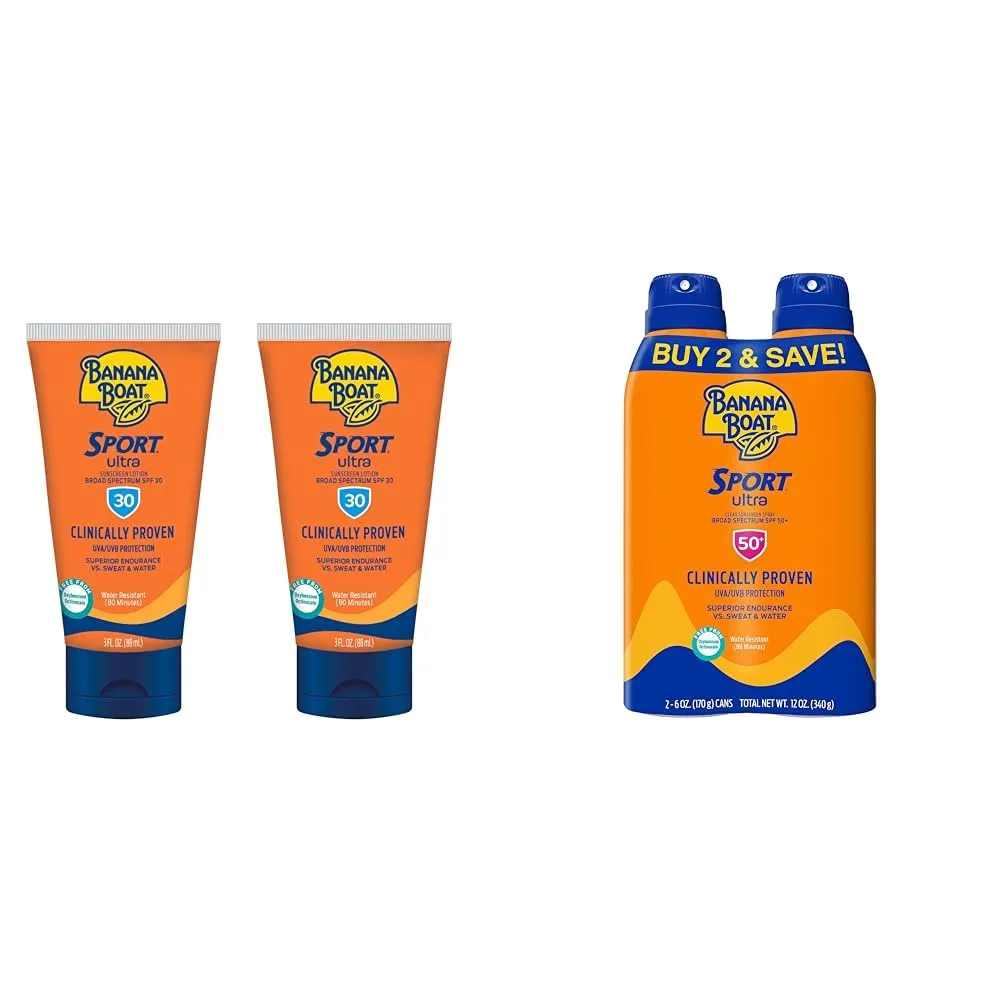 Banana Boat Sport Ultra SPF 50 Sunscreen Lotion, 12oz | Banana Boat Sunscreen SPF 50 Lotion, Oxybenzone Free Sunscreen, Sunblock Lotion Sunscreen, Family Size Sunscreen, 12oz