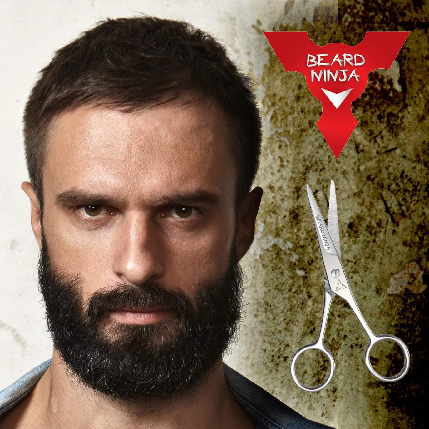 BEARD NINJA - Professional Beard Scissors for Men. Moustache & Beard Trimming Scissors  PU Leather case. Beard Grooming kit. Sharp Scissor - Precise Shaping - Cutting Facial Hair, Nose Hair & Eyebrow 4.5 Inch Black Carry Case