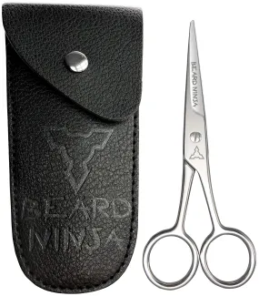 BEARD NINJA - Professional Beard Scissors for Men. Moustache & Beard Trimming Scissors  PU Leather case. Beard Grooming kit. Sharp Scissor - Precise Shaping - Cutting Facial Hair, Nose Hair & Eyebrow 4.5 Inch Black Carry Case