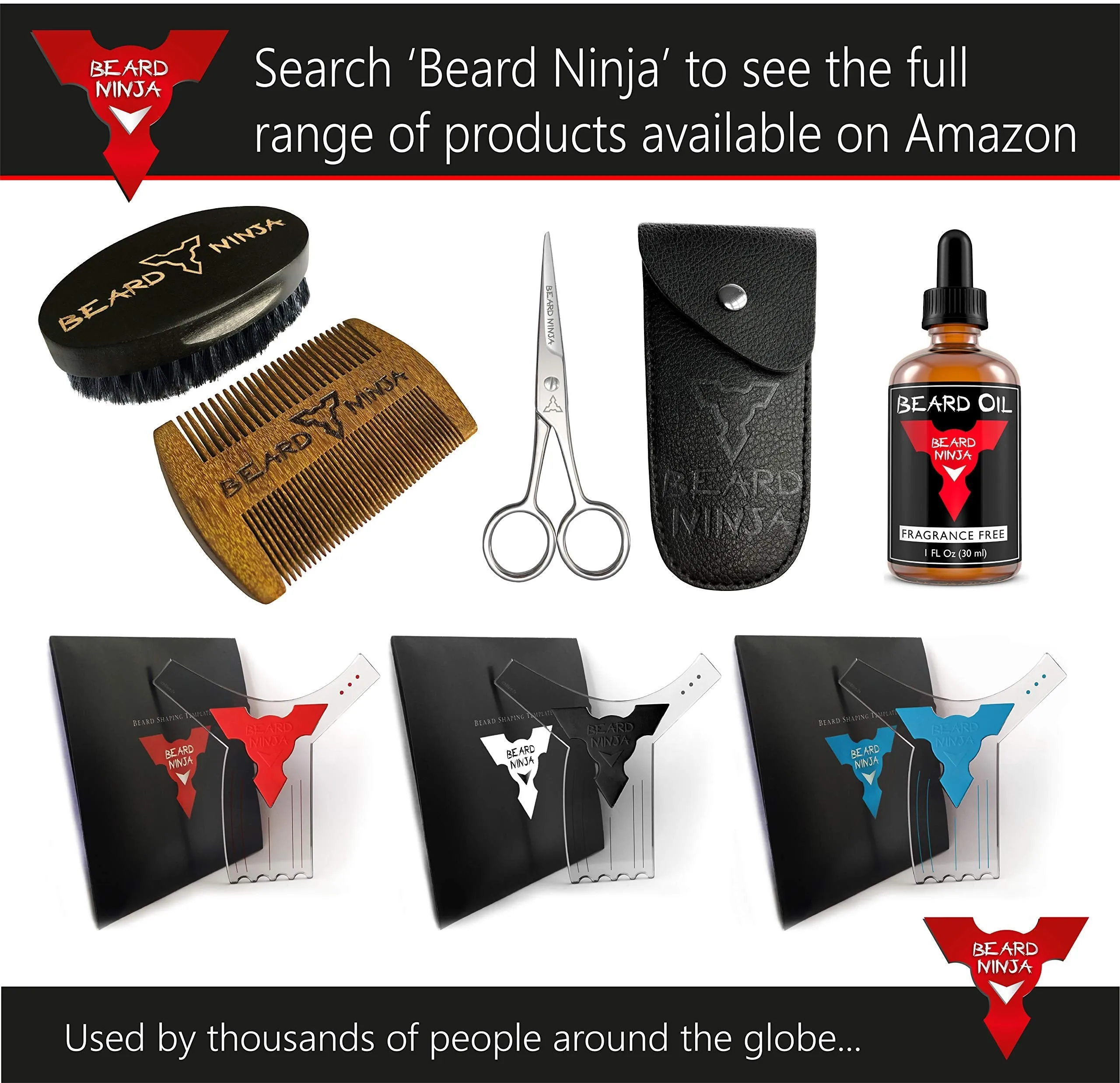 BEARD NINJA - Professional Beard Scissors for Men. Moustache & Beard Trimming Scissors  PU Leather case. Beard Grooming kit. Sharp Scissor - Precise Shaping - Cutting Facial Hair, Nose Hair & Eyebrow 4.5 Inch Black Carry Case