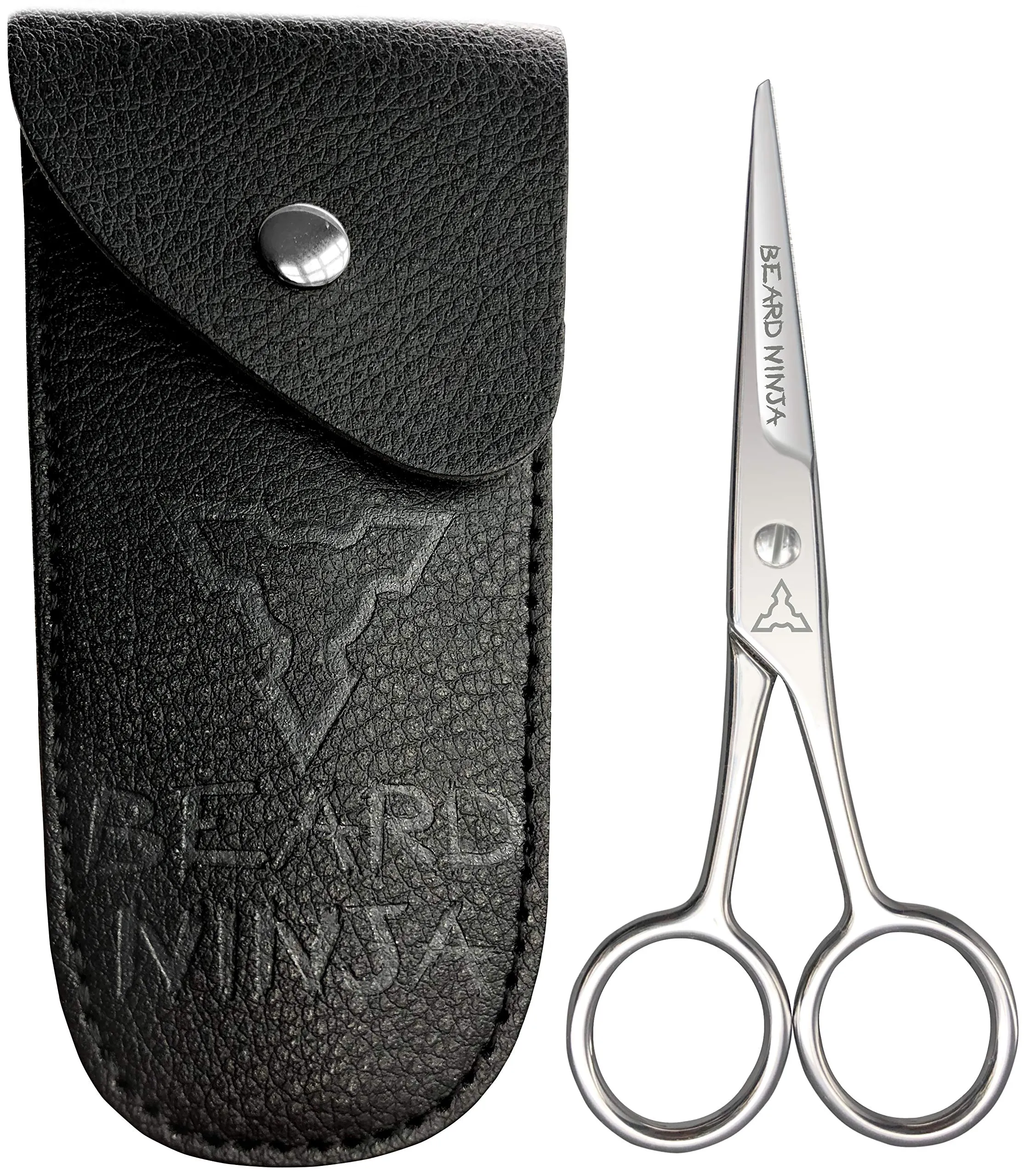BEARD NINJA - Professional Beard Scissors for Men. Moustache & Beard Trimming Scissors  PU Leather case. Beard Grooming kit. Sharp Scissor - Precise Shaping - Cutting Facial Hair, Nose Hair & Eyebrow 4.5 Inch Black Carry Case