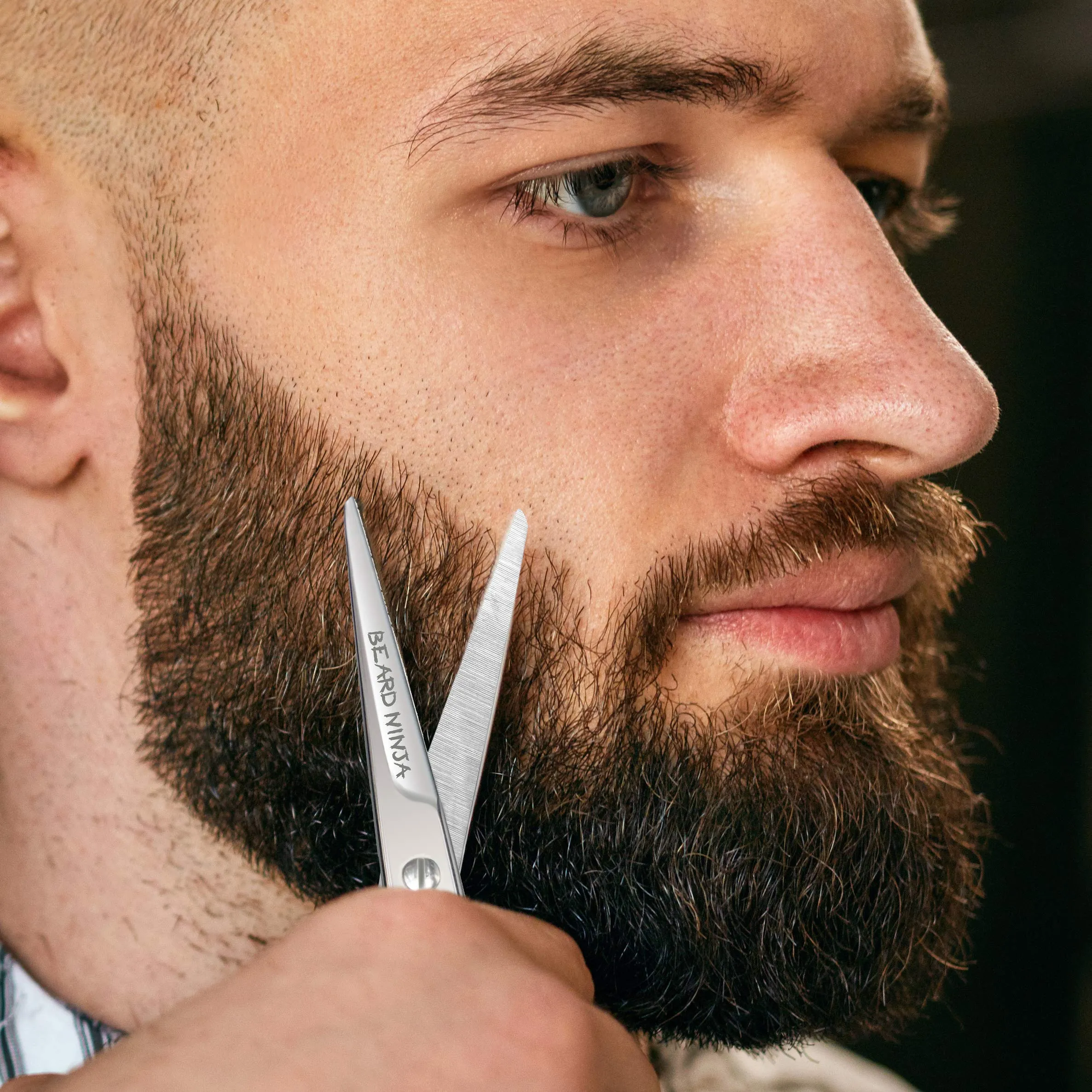 BEARD NINJA - Professional Beard Scissors for Men. Moustache & Beard Trimming Scissors  PU Leather case. Beard Grooming kit. Sharp Scissor - Precise Shaping - Cutting Facial Hair, Nose Hair & Eyebrow 4.5 Inch Black Carry Case