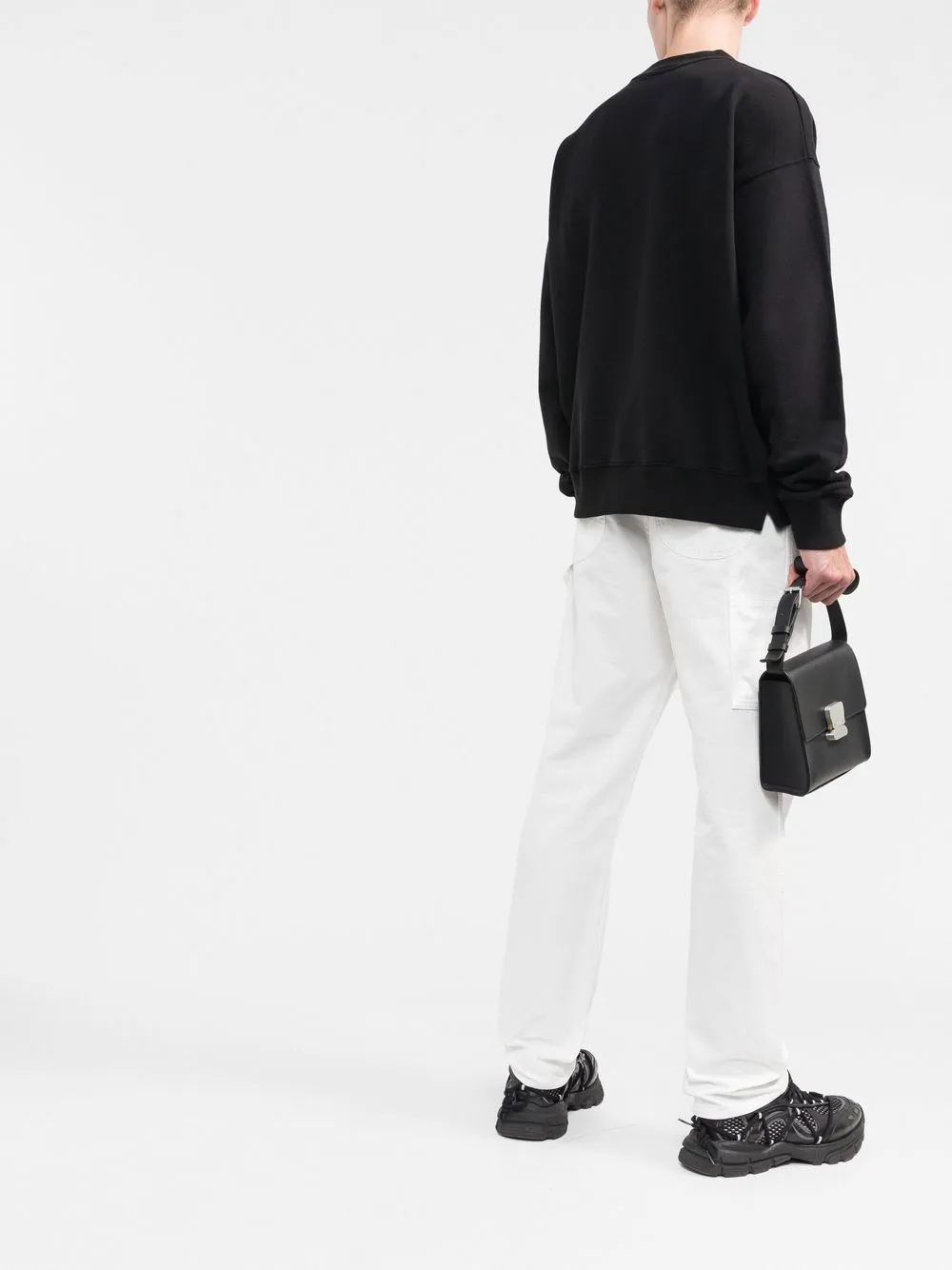 Black/white embroidered logo crew-neck sweatshirt