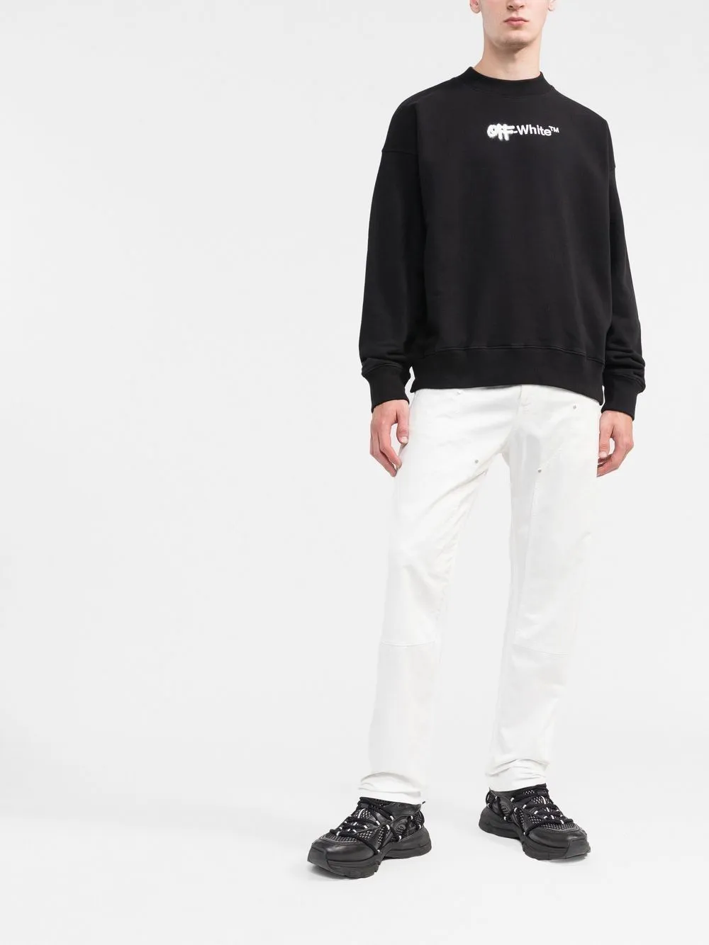 Black/white embroidered logo crew-neck sweatshirt