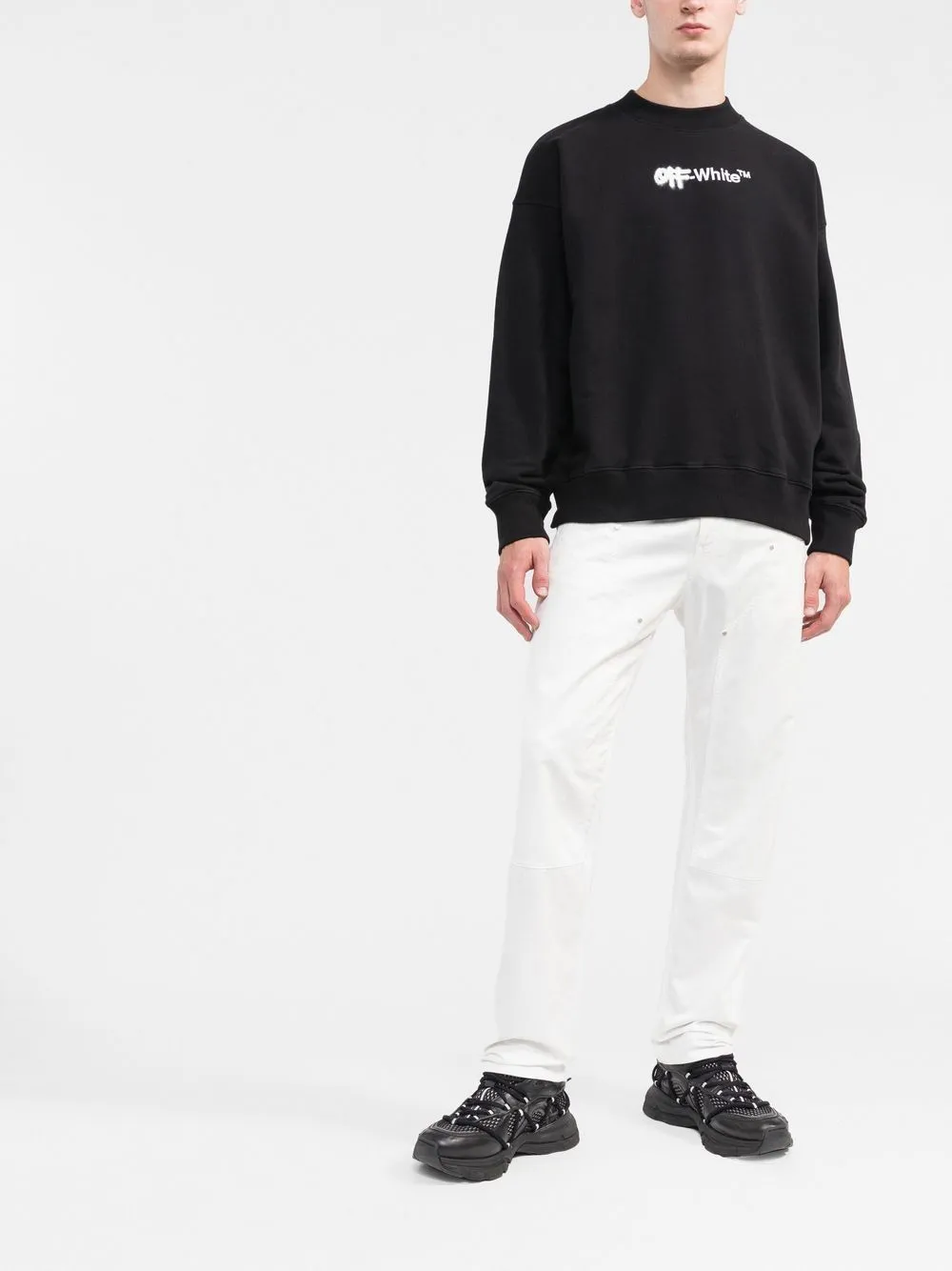 Black/white embroidered logo crew-neck sweatshirt