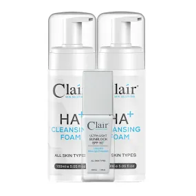 Clair SKIN SOLUTIONS HA  Cleansing Foam 150ml X2 & Ultra-Light Sunblock SPF 50  30ml Set