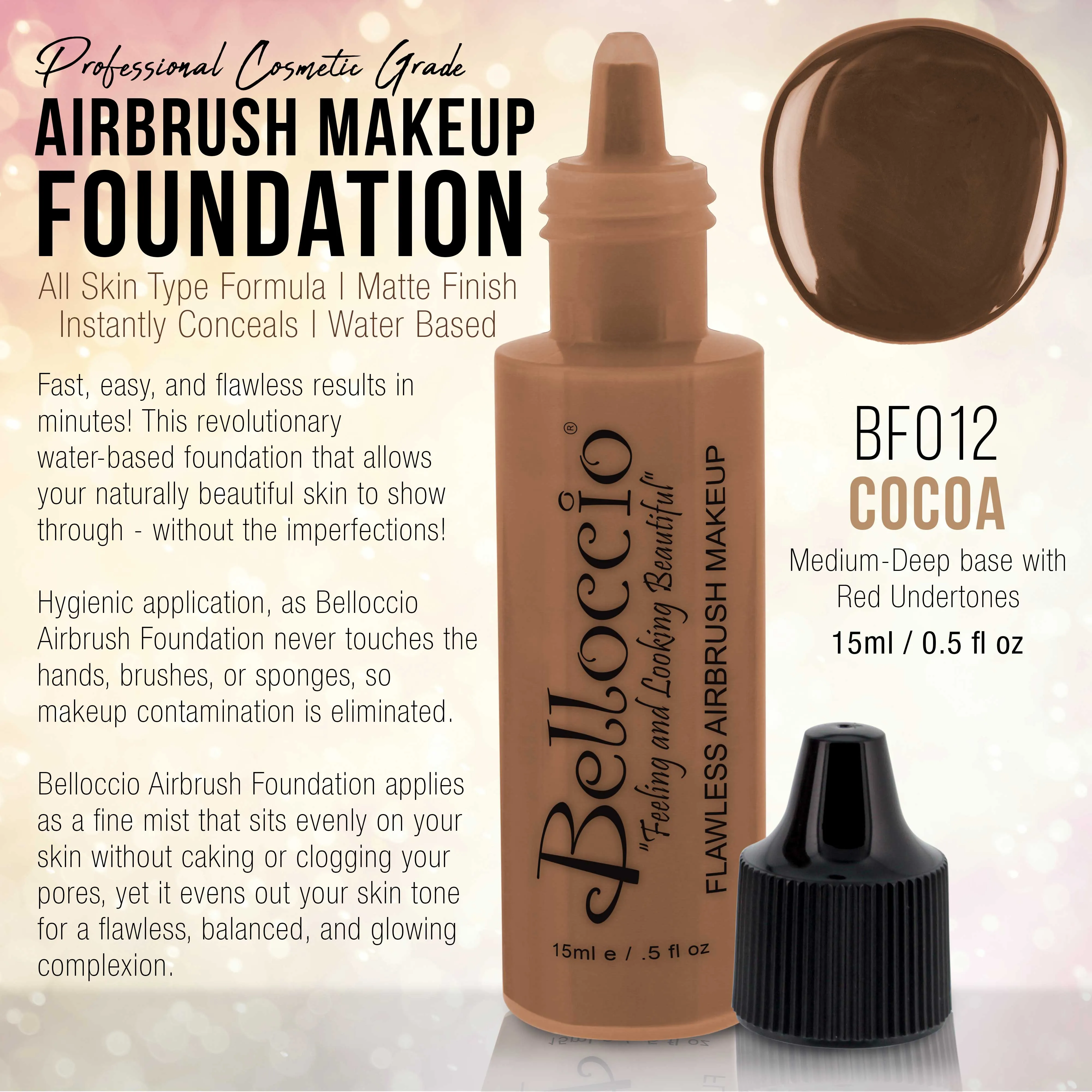 COCOA Color Shade Belloccio Professional Airbrush Makeup Foundation, 1/2 oz.