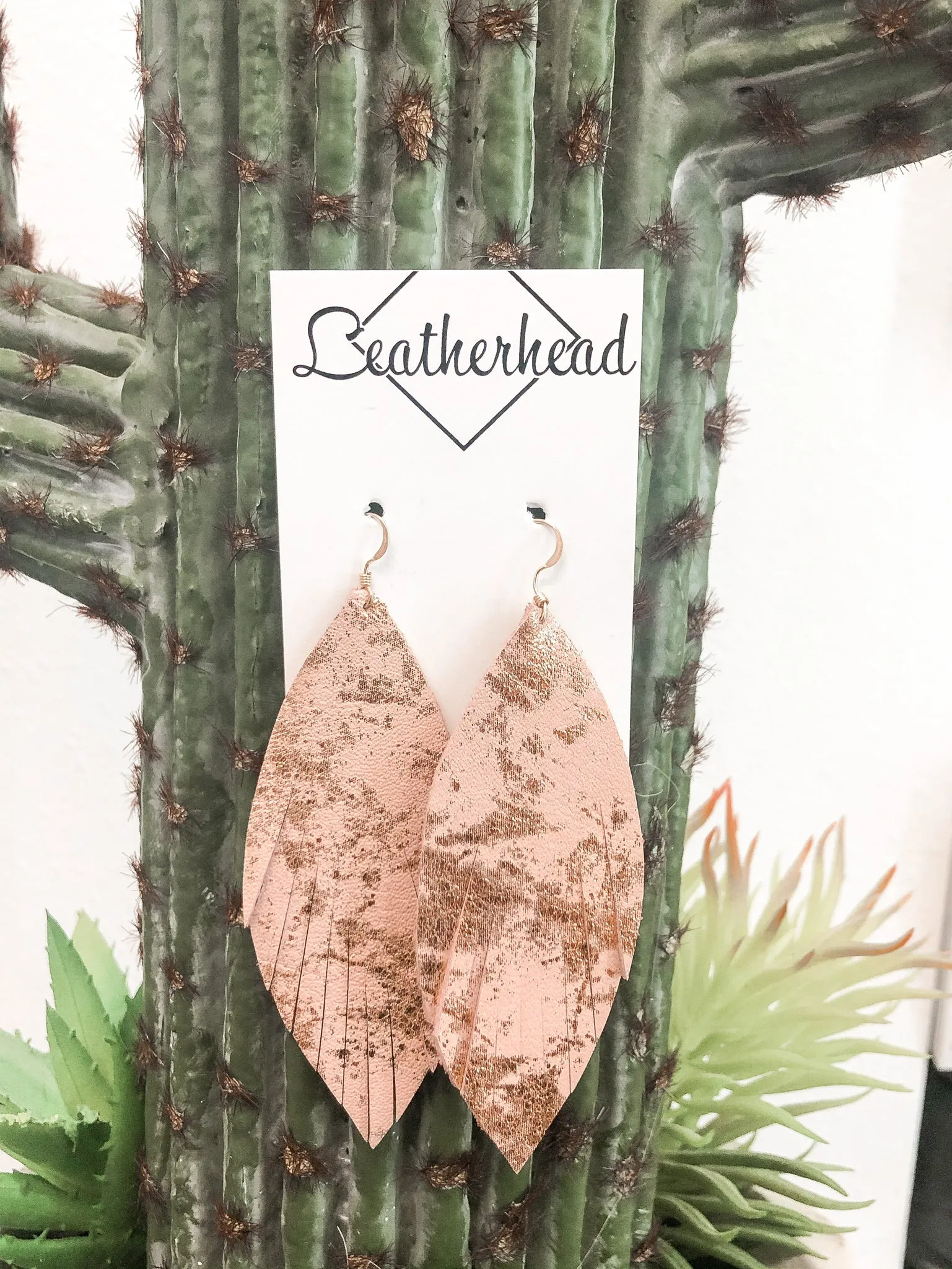 Fab Fringe Leather Earrings - Blush/Gold Metallic