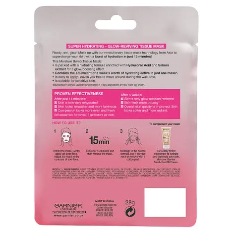 Garnier Moisture Bomb Sakura Hydrating Tissue Mask 28g