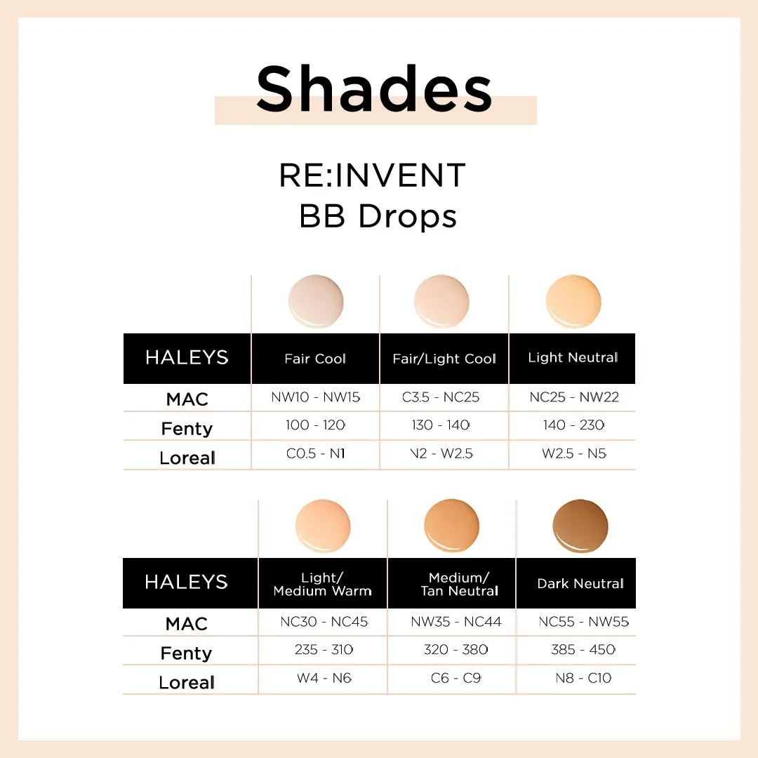 HALEYS RE:INVENT BB Drops (MEDIUM/TAN) Vegan, Cruelty-Free Tinted BB Moisturizer Foundation with Marula Face Oil - Hydrate Skin with Sheer Coverage for a Natural, Healthy-Looking Complexion