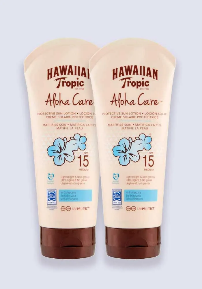 Hawaiian Tropic Aloha Care Protective Sun Lotion SPF 15 180ml 2 Pack Saver