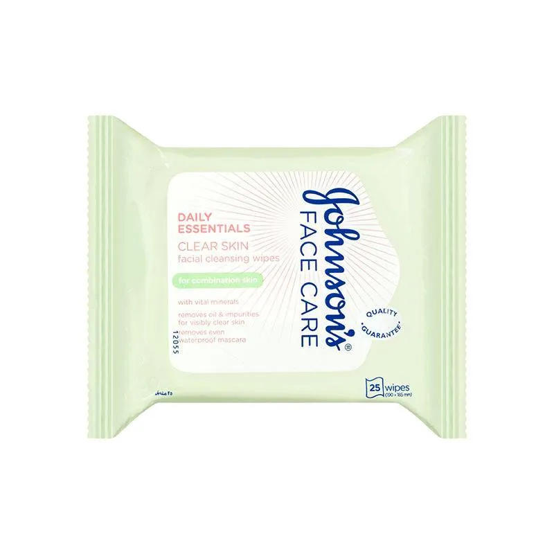 Johnson's Face Care Daily Essentials Clear Skin Wipes Combination Skin 25 Pack