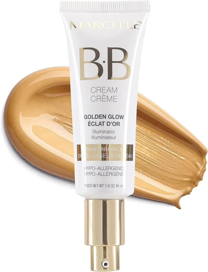 New Marcelle BB Cream Golden Glow, Universal Shade, Tinted Moisturizer, Skin Enhancer, Illuminator, Beauty Balm, Non-Comedogenic, Paraben-Free, Oil-Free, Hypoallergenic, Cruelty-Free, 45 mL