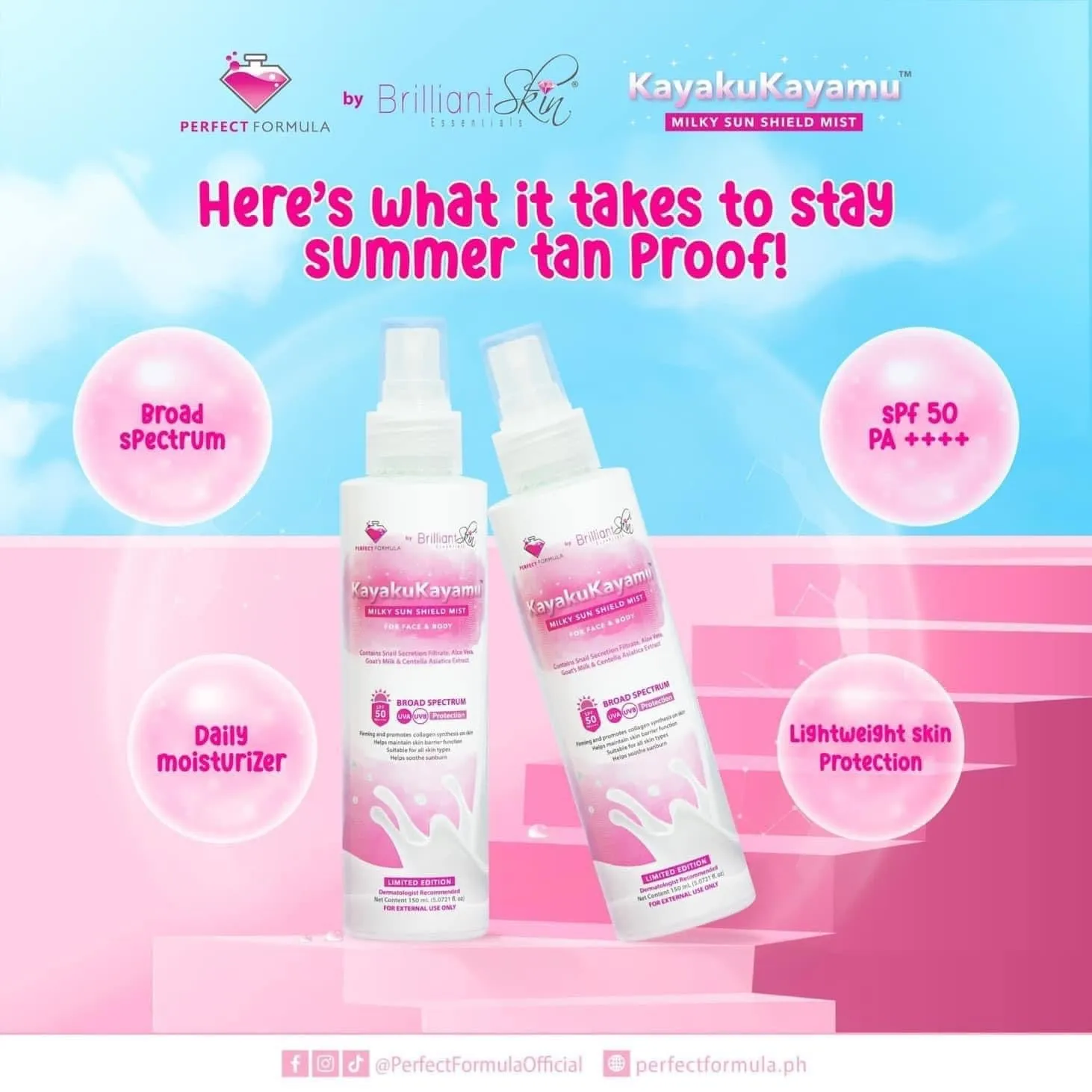 Perfect Formula - KayakuKayamu Milky Sunshield Mist for Face and Body SPF 50 - 150ML
