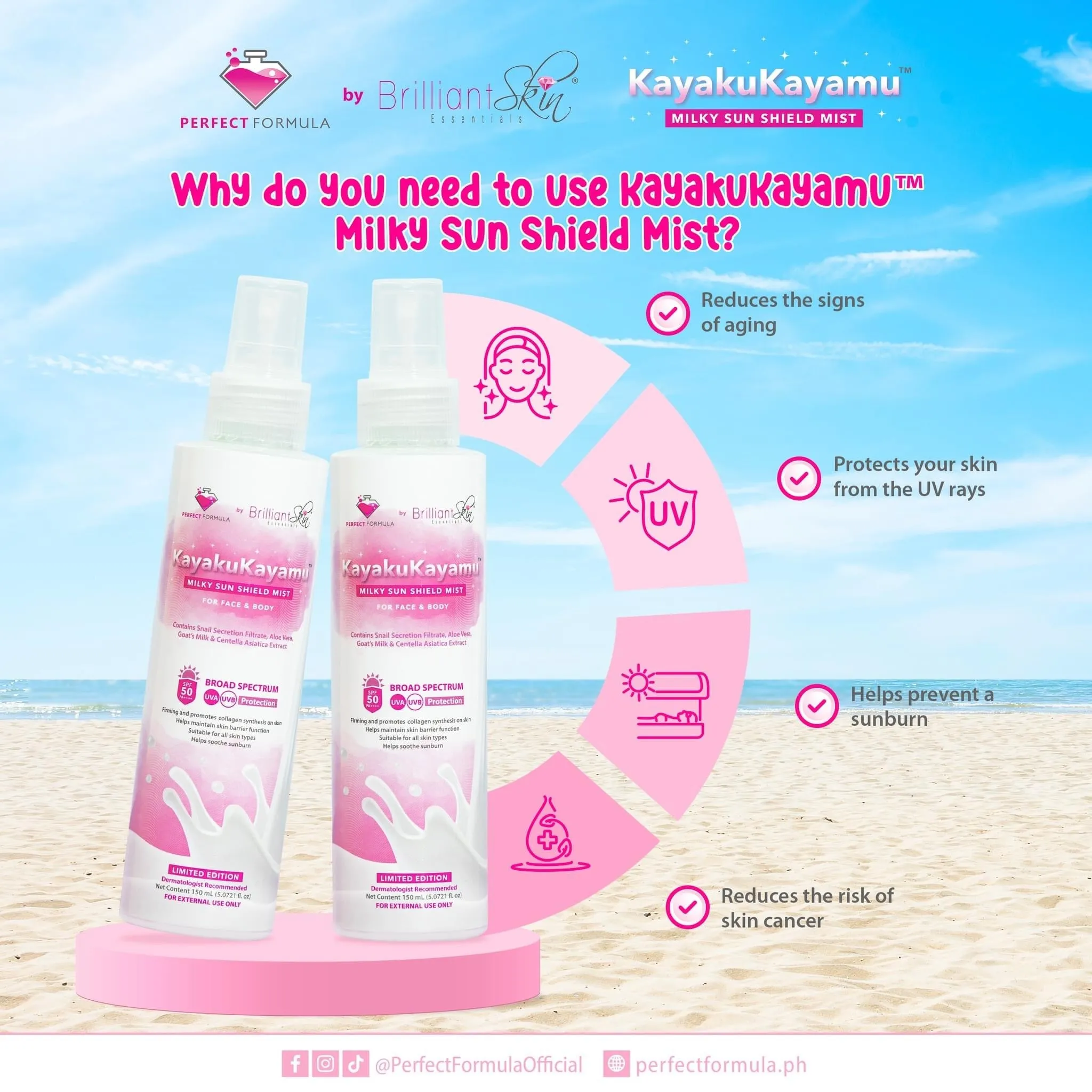 Perfect Formula - KayakuKayamu Milky Sunshield Mist for Face and Body SPF 50 - 150ML